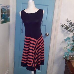NAVY BLUE & ORANGE STRIPPED DRESS
